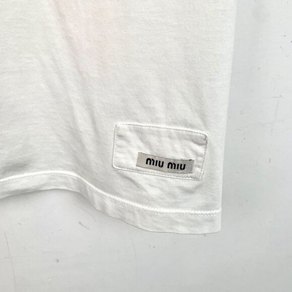 Miu Miu White "One Day Love" Cotton Round Neck Short Sleeve T-Shirt M - Picture 6 of 8